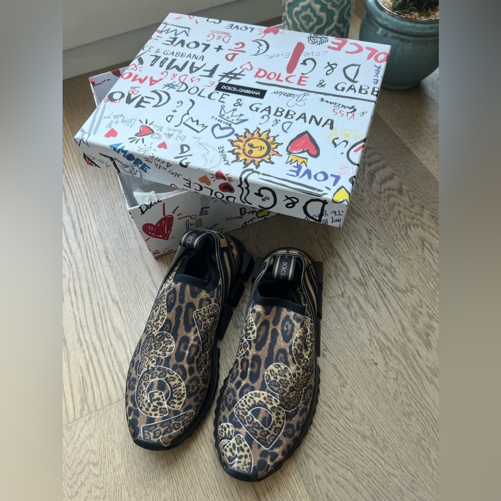 Dolce & Gabbana Sorento leopard print stretch knit on sneakers